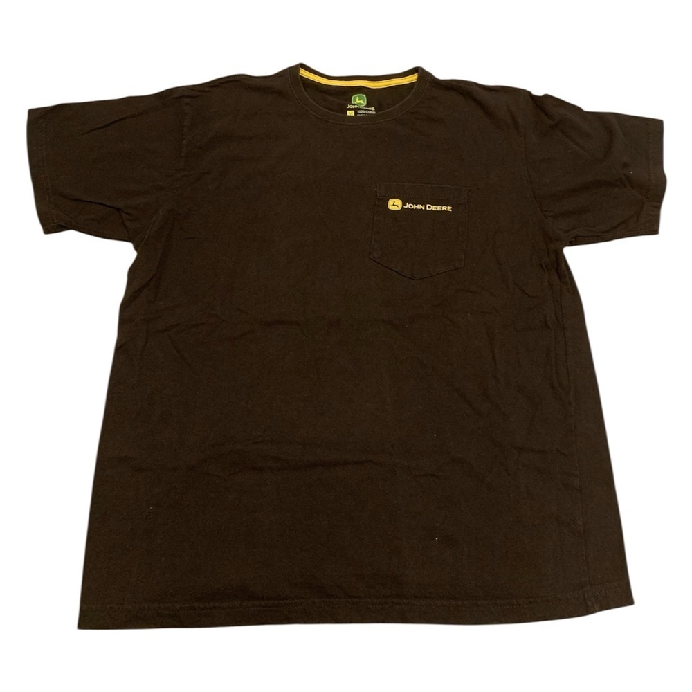 ⚡️John Deere Men's Pocket T-Shirt | Brown/Chocolate Yellow Logo 100% Cotton Size